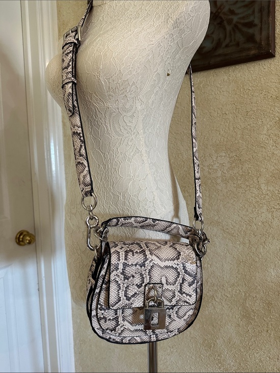 Steve Madden Handbags - Steve Madden Neutral Snake-Print Crossbody Bag with Silver Hardware